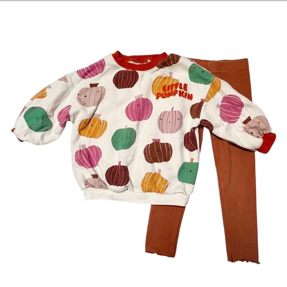 Next Pumpkin Sweatshirt and Leggings Outfit Size 3/4